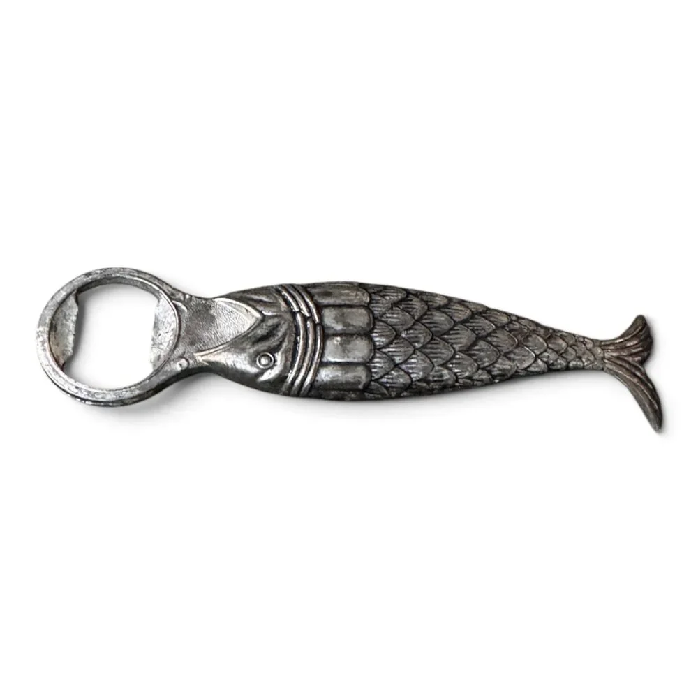 Vintage Mid-Century Silver Fish Bottle Opener, 1950s Nautical Barware